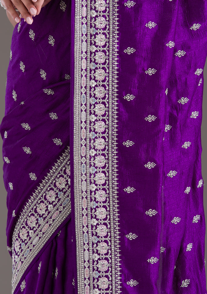 Purple Threadwork Silk Saree