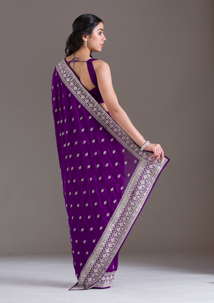 Purple Threadwork Silk Saree