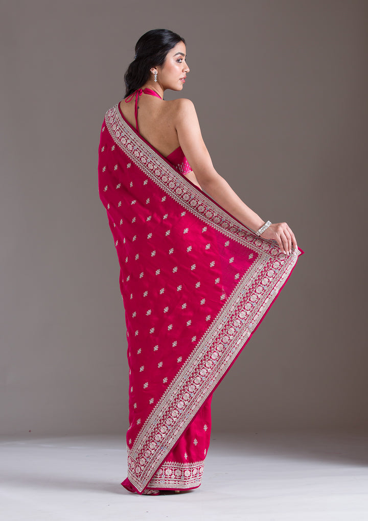 Rani Pink Threadwork Silk Saree