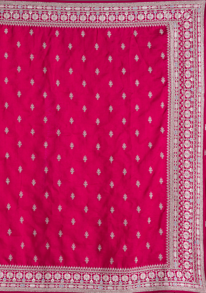 Rani Pink Threadwork Silk Saree