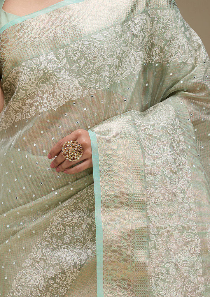 Pista Green Zariwork Tissue Saree