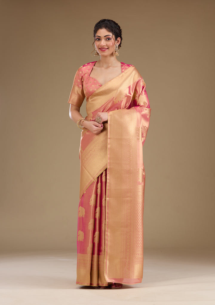 Onion Pink Zariwork Tissue Saree