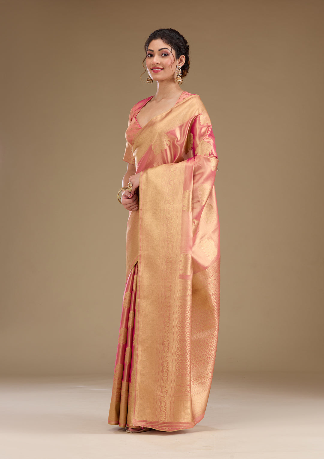 Onion Pink Zariwork Tissue Saree