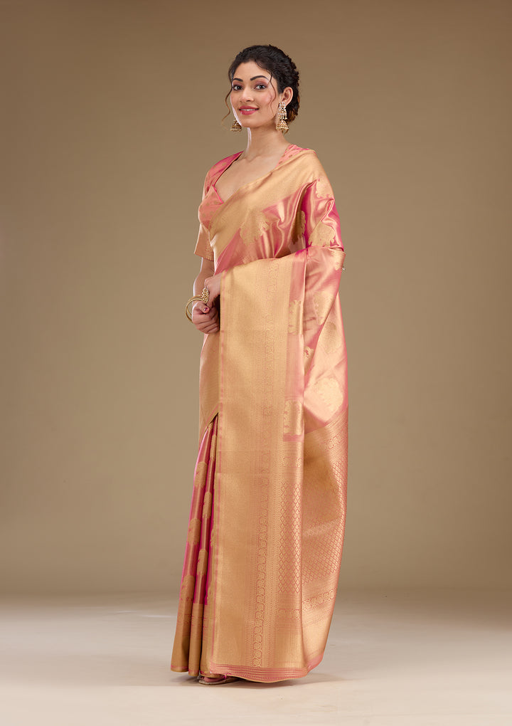Onion Pink Zariwork Tissue Saree