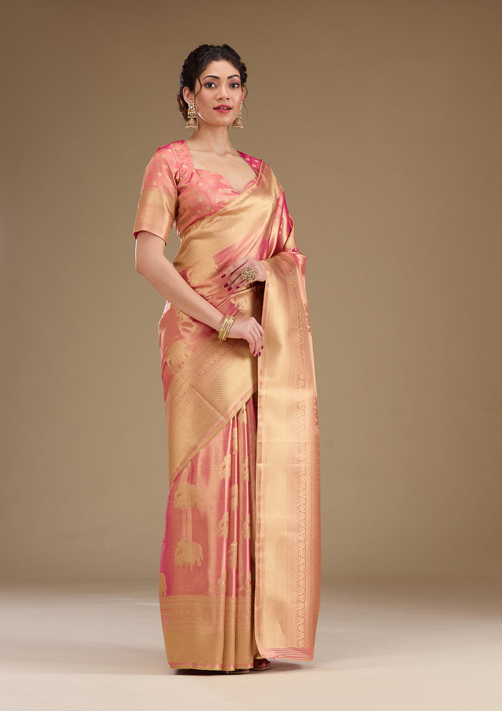 Onion Pink Zariwork Tissue Saree