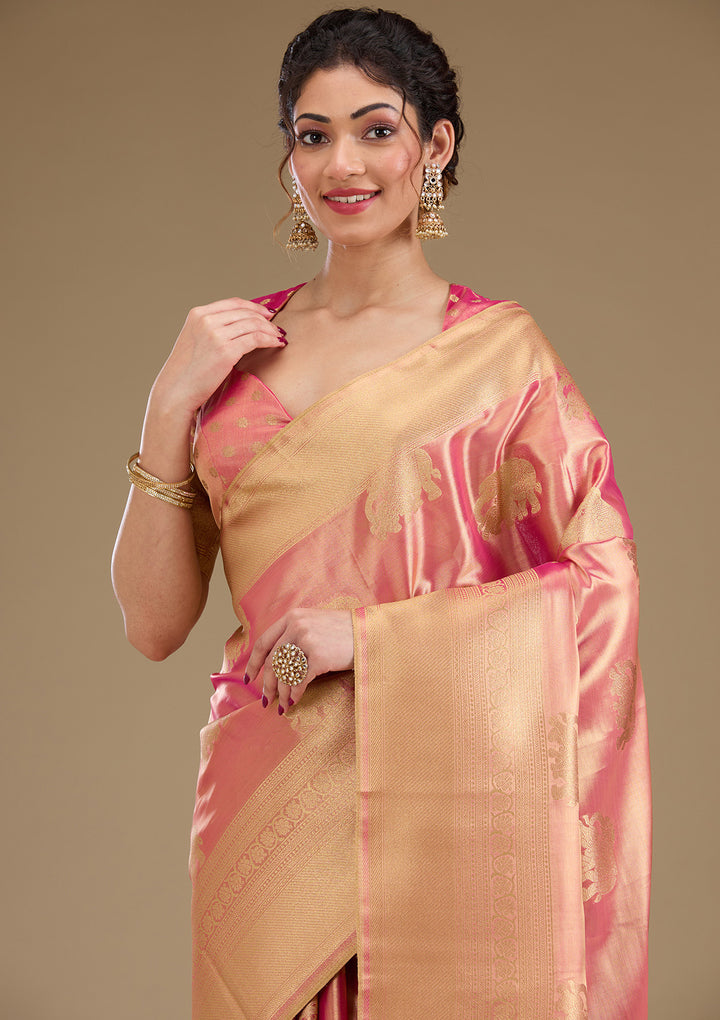 Onion Pink Zariwork Tissue Saree