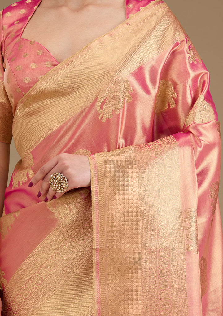 Onion Pink Zariwork Tissue Saree