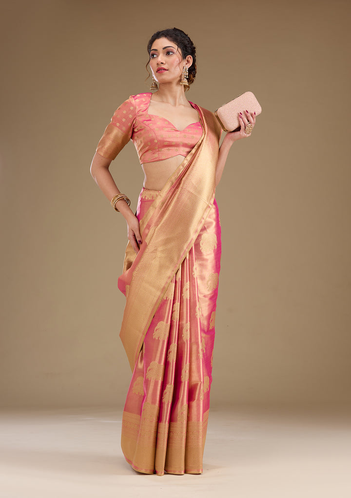 Onion Pink Zariwork Tissue Saree
