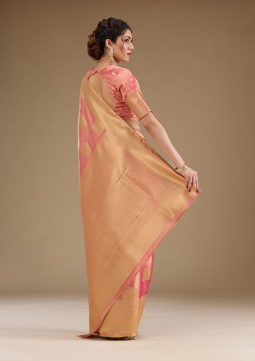 Onion Pink Zariwork Tissue Saree
