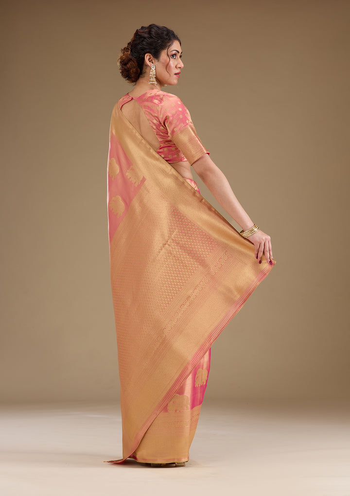 Onion Pink Zariwork Tissue Saree