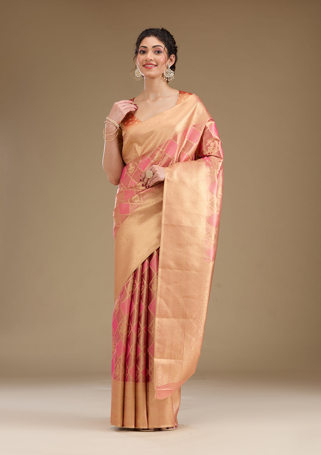 Rani Pink Zariwork Tissue Saree