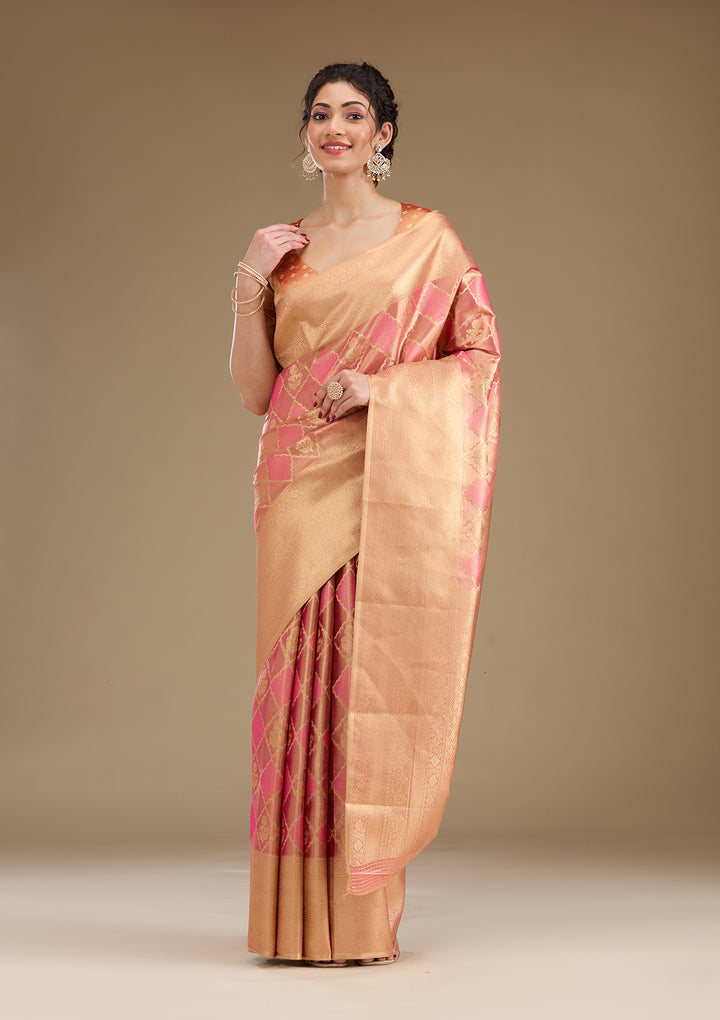 Rani Pink Zariwork Tissue Saree