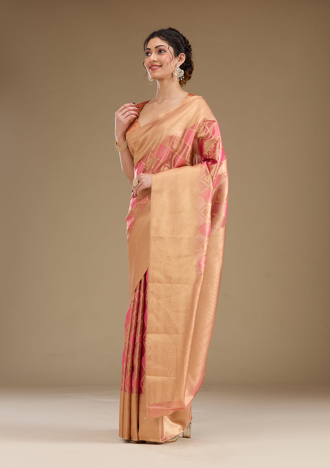 Rani Pink Zariwork Tissue Saree
