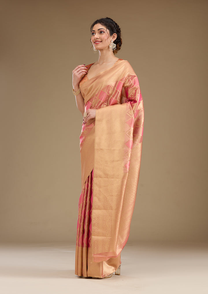 Rani Pink Zariwork Tissue Saree