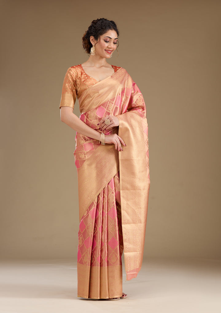 Rani Pink Zariwork Tissue Saree