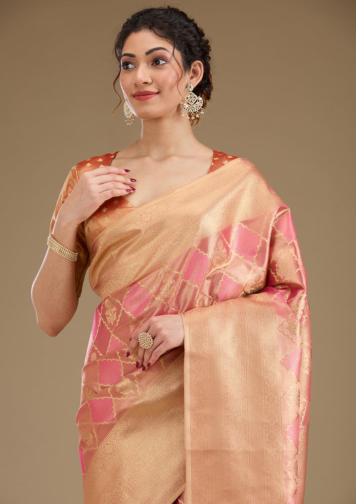 Rani Pink Zariwork Tissue Saree
