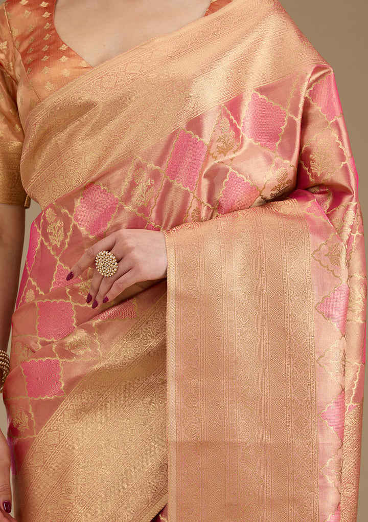 Rani Pink Zariwork Tissue Saree