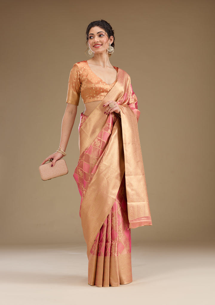 Rani Pink Zariwork Tissue Saree
