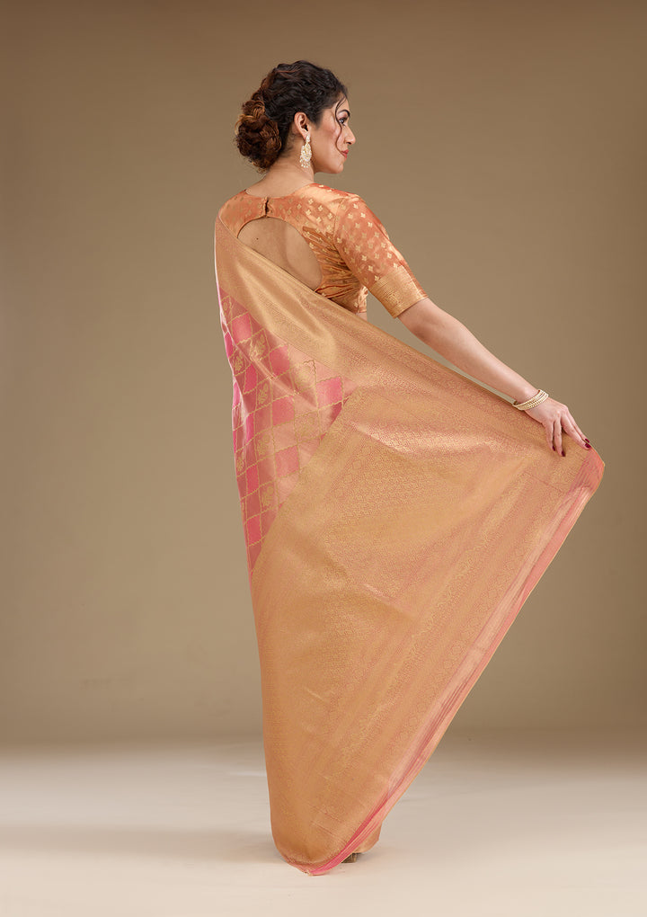 Rani Pink Zariwork Tissue Saree