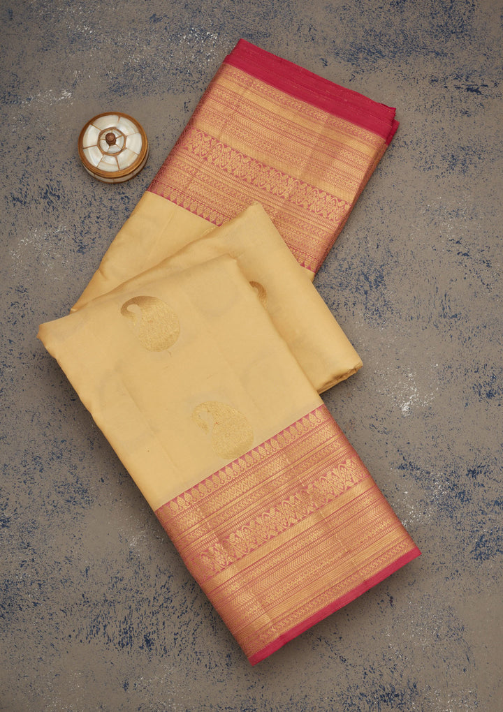 Cream Zariwork Pure Silk Saree