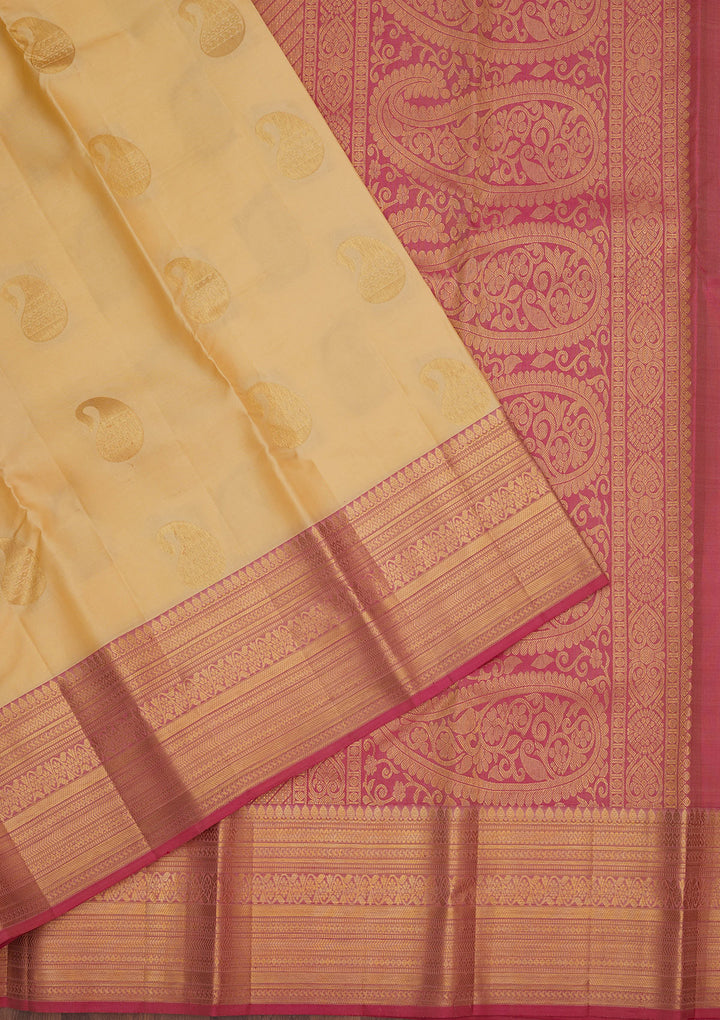 Cream Zariwork Pure Silk Saree