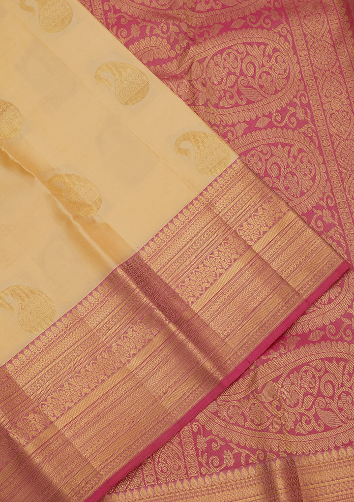 Cream Zariwork Pure Silk Saree