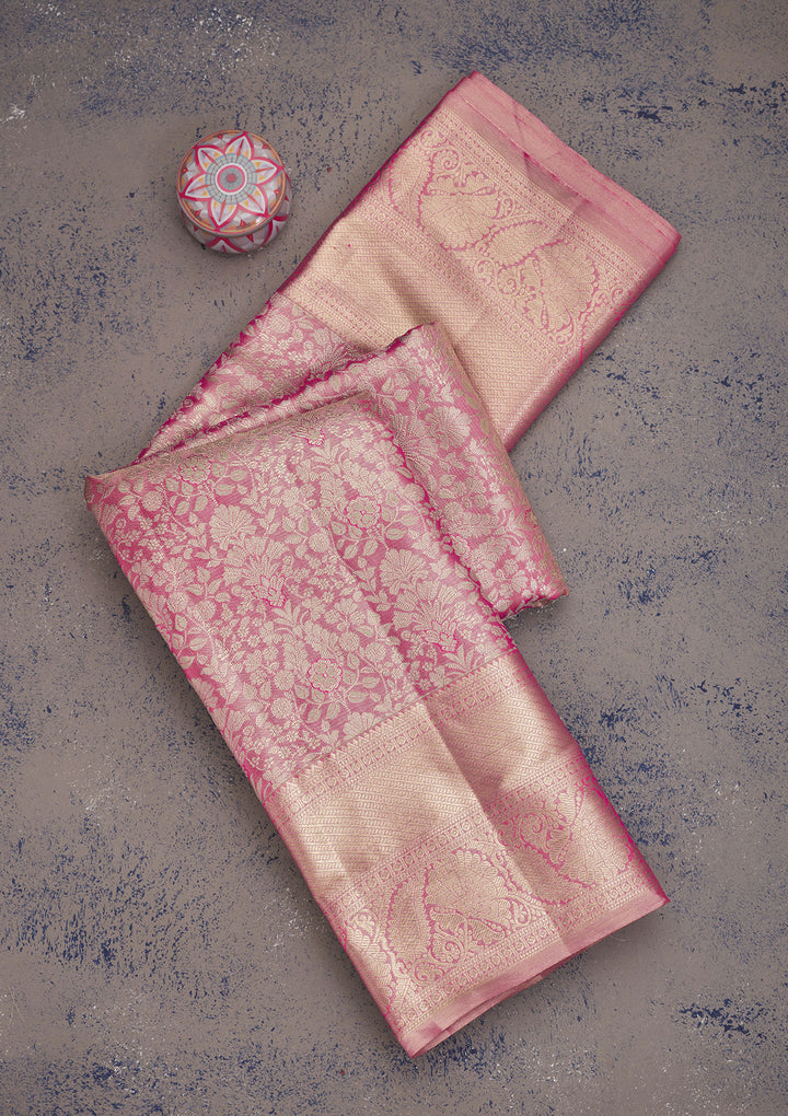 Rani Pink Zariwork Pure Silk Saree