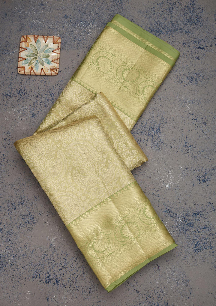 Pista Green Zariwork Pure Silk Saree