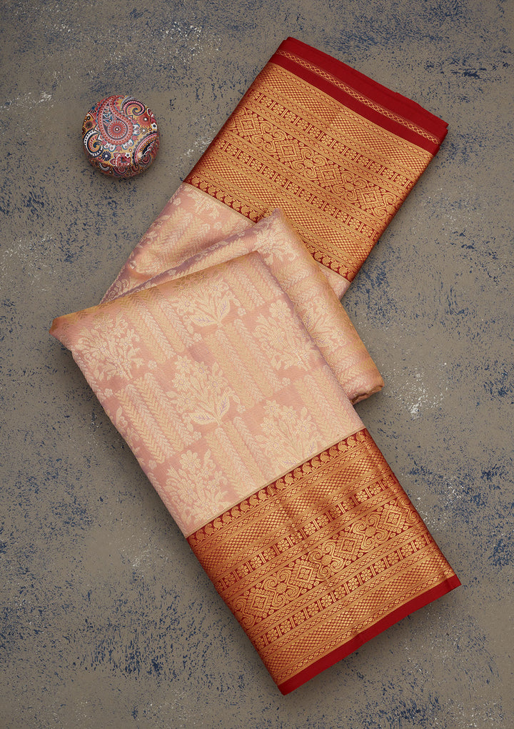 Onion Pink Zariwork Pure Silk Saree