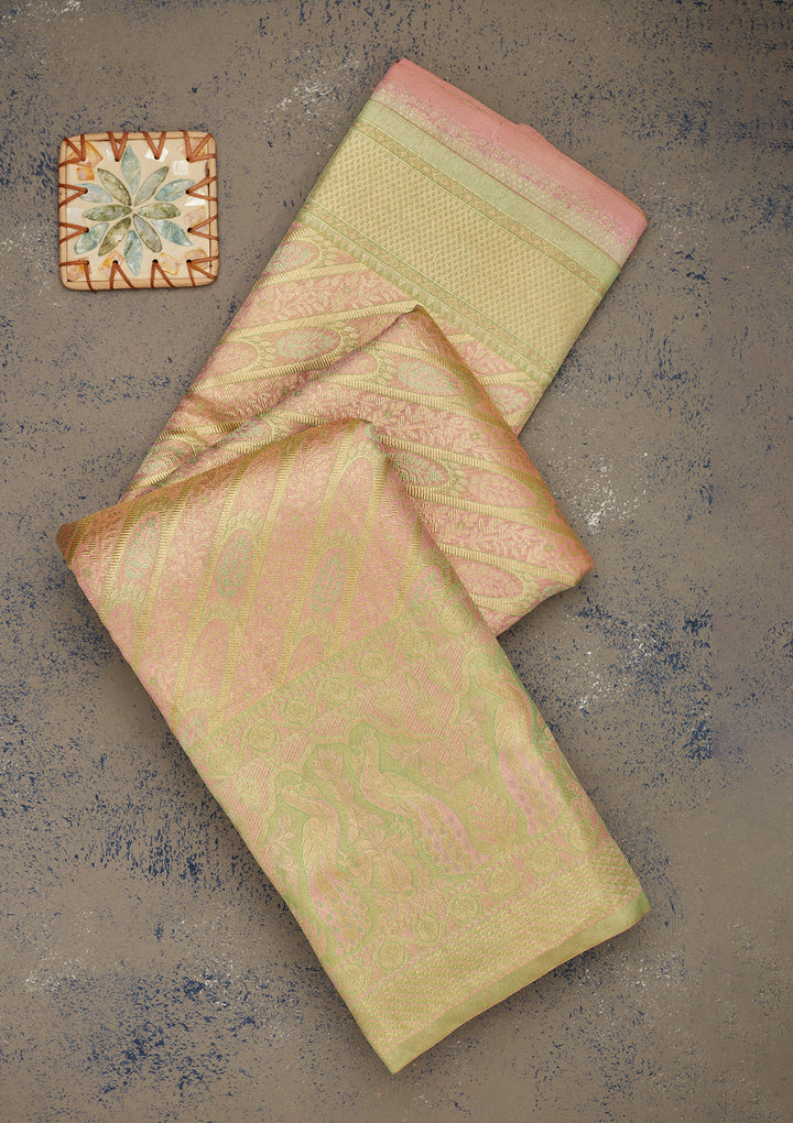 Peach Zariwork Pure Silk Saree
