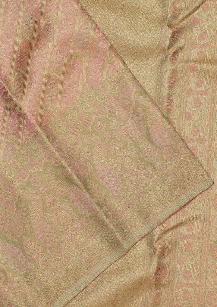 Peach Zariwork Pure Silk Saree