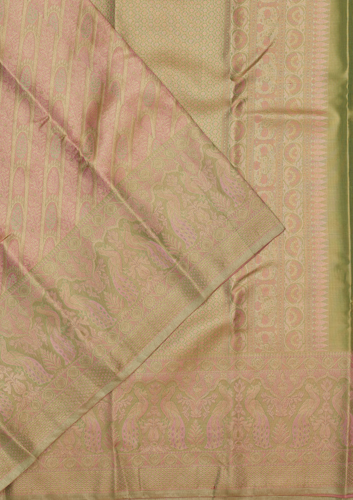 Peach Zariwork Pure Silk Saree