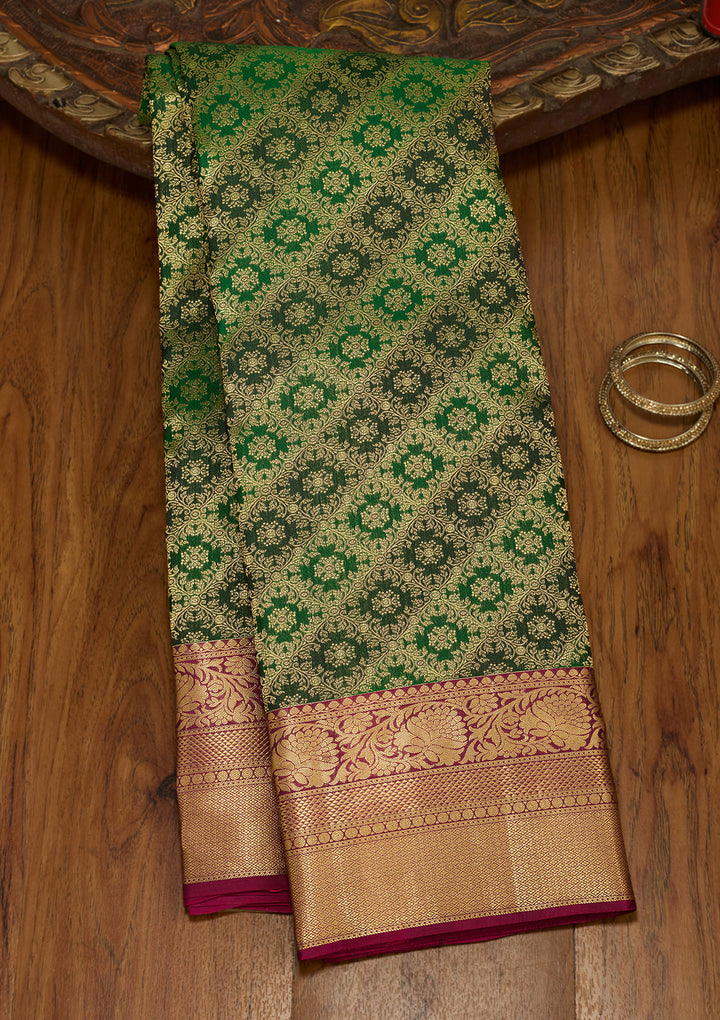 Bottle Green Zariwork (Gold) Silk Saree