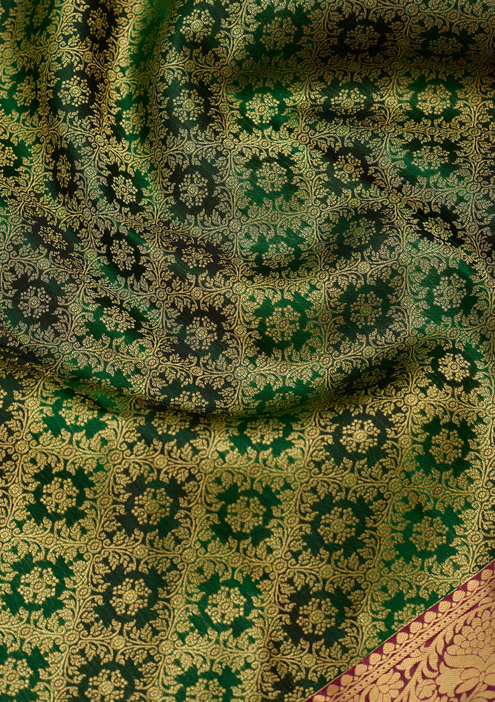 Bottle Green Zariwork (Gold) Silk Saree