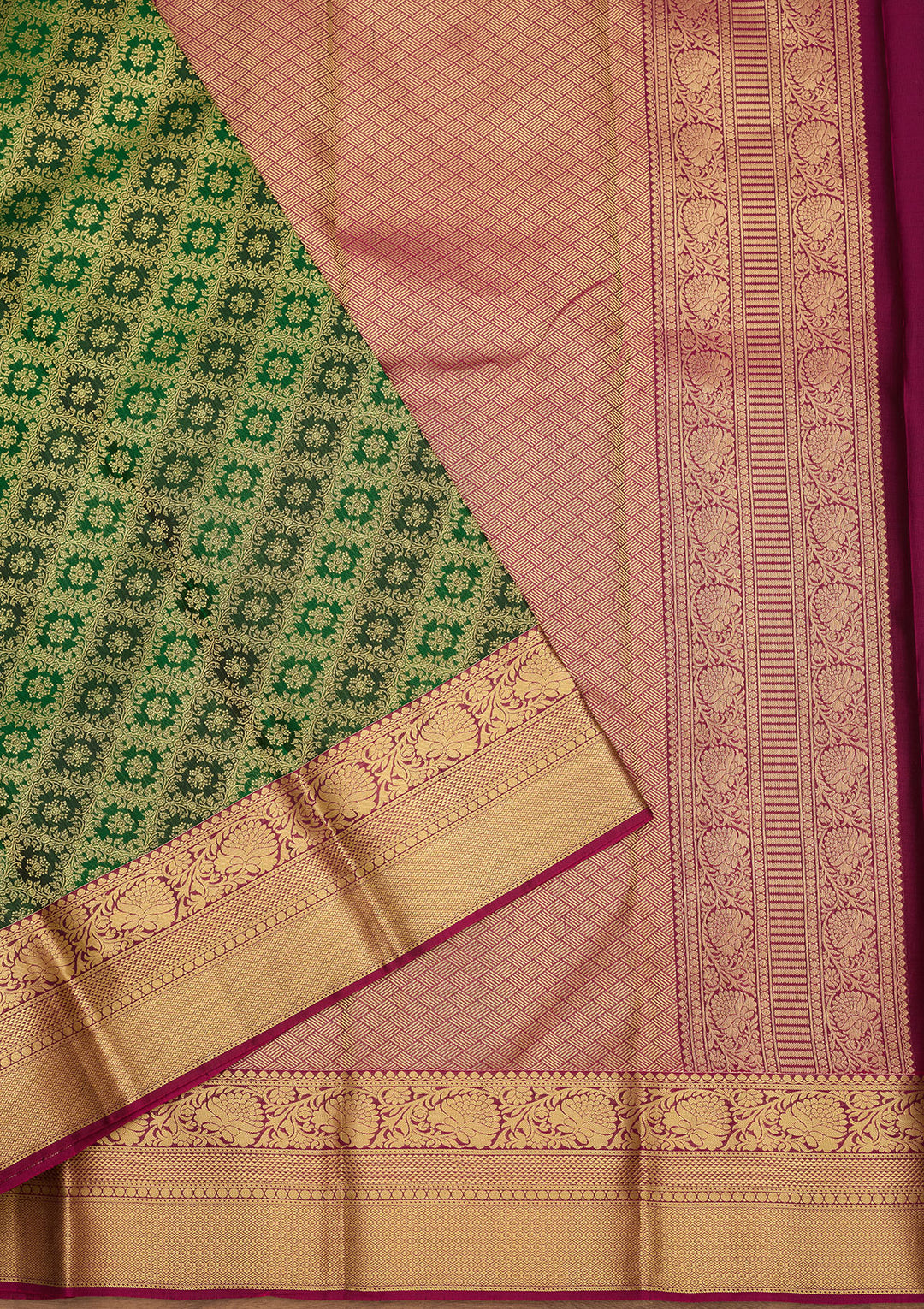Bottle Green Zariwork (Gold) Silk Saree