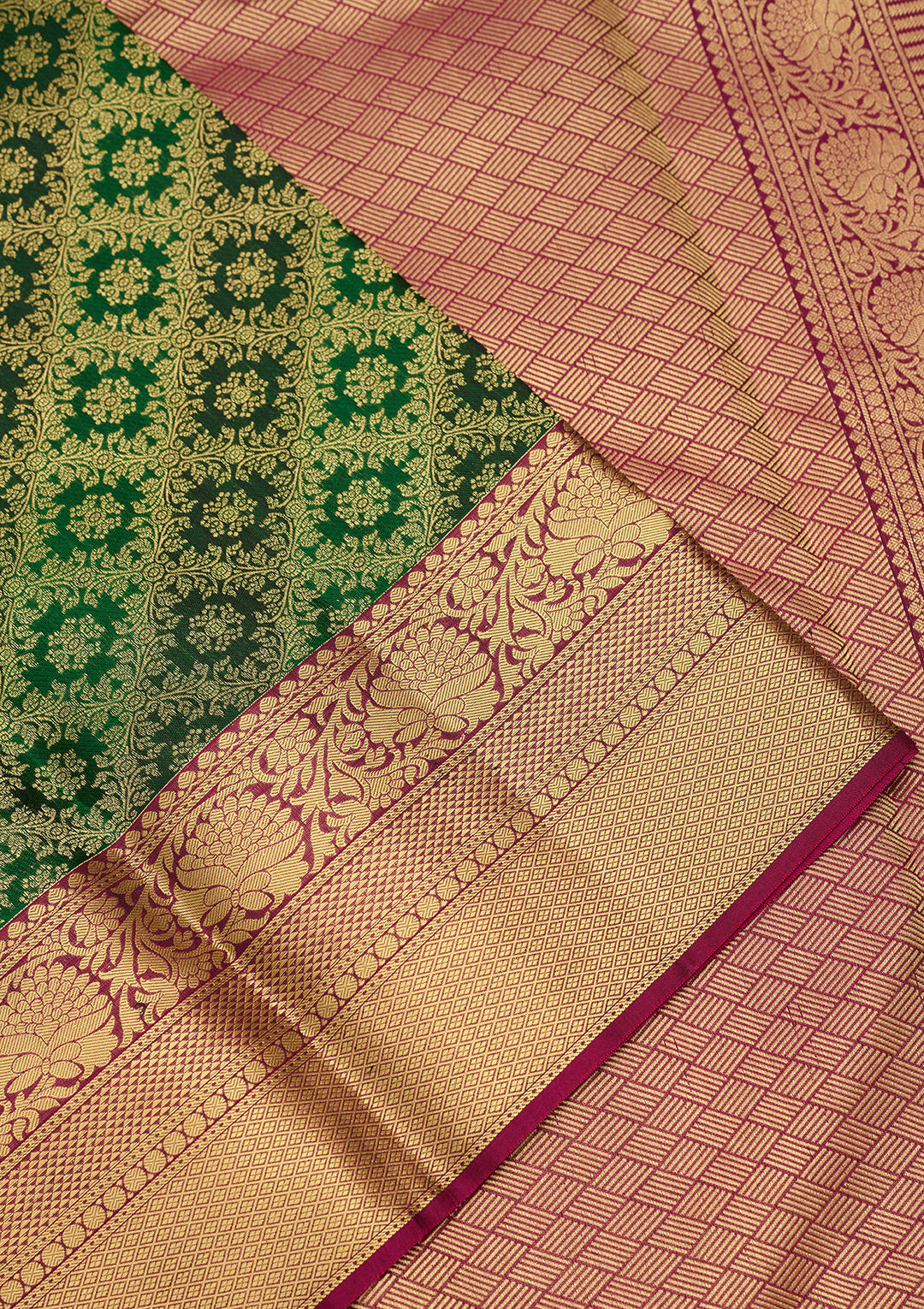 Bottle Green Zariwork (Gold) Silk Saree