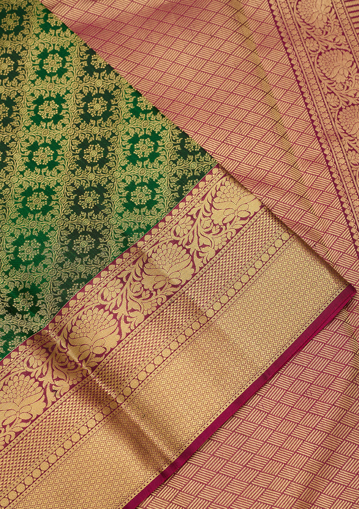 Bottle Green Zariwork (Gold) Silk Saree