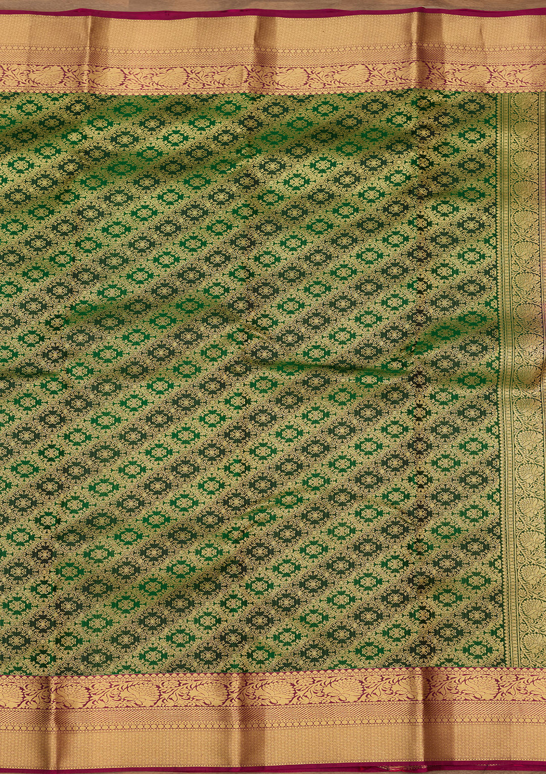 Bottle Green Zariwork (Gold) Silk Saree