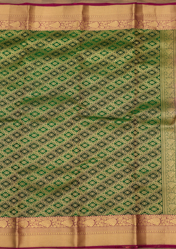 Bottle Green Zariwork (Gold) Silk Saree