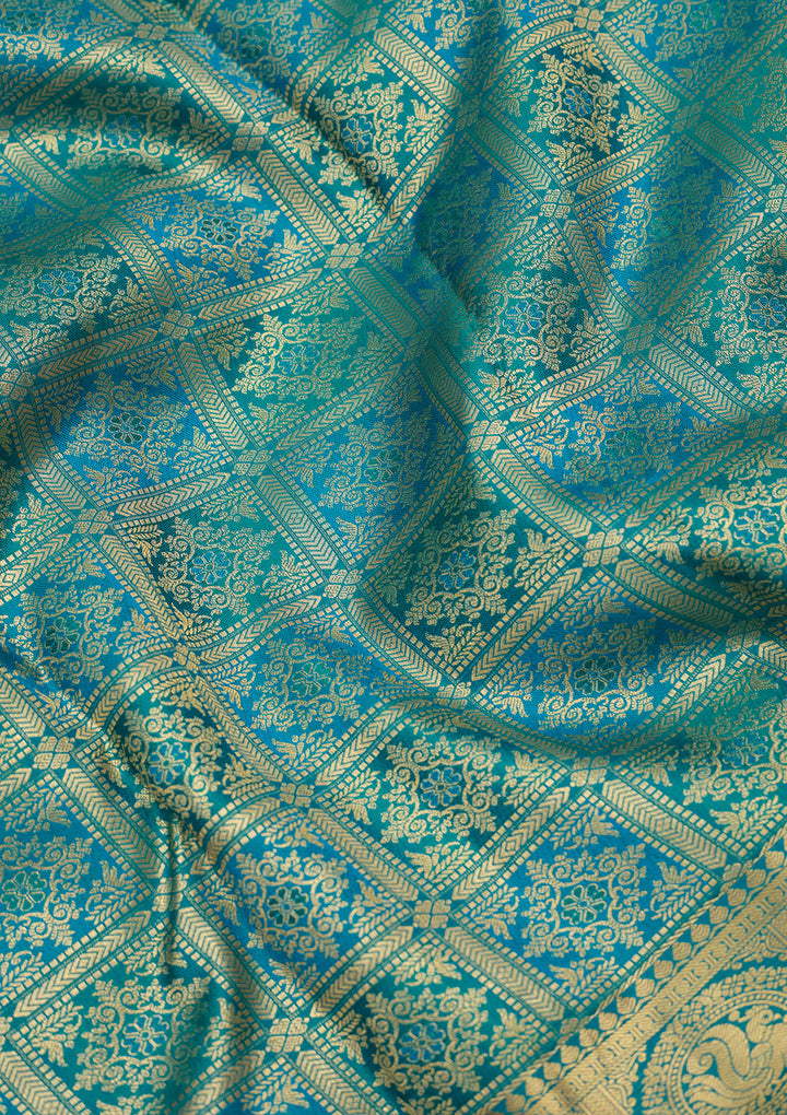 Royal Blue Zariwork (Gold) Silk Silk Saree