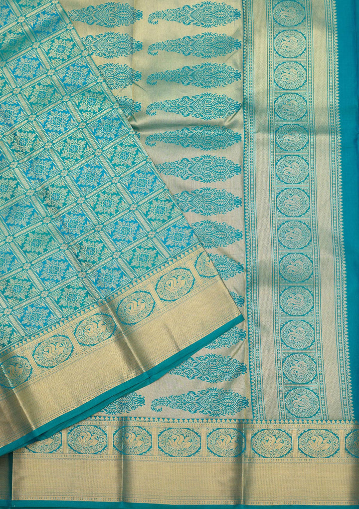 Royal Blue Zariwork (Gold) Silk Silk Saree