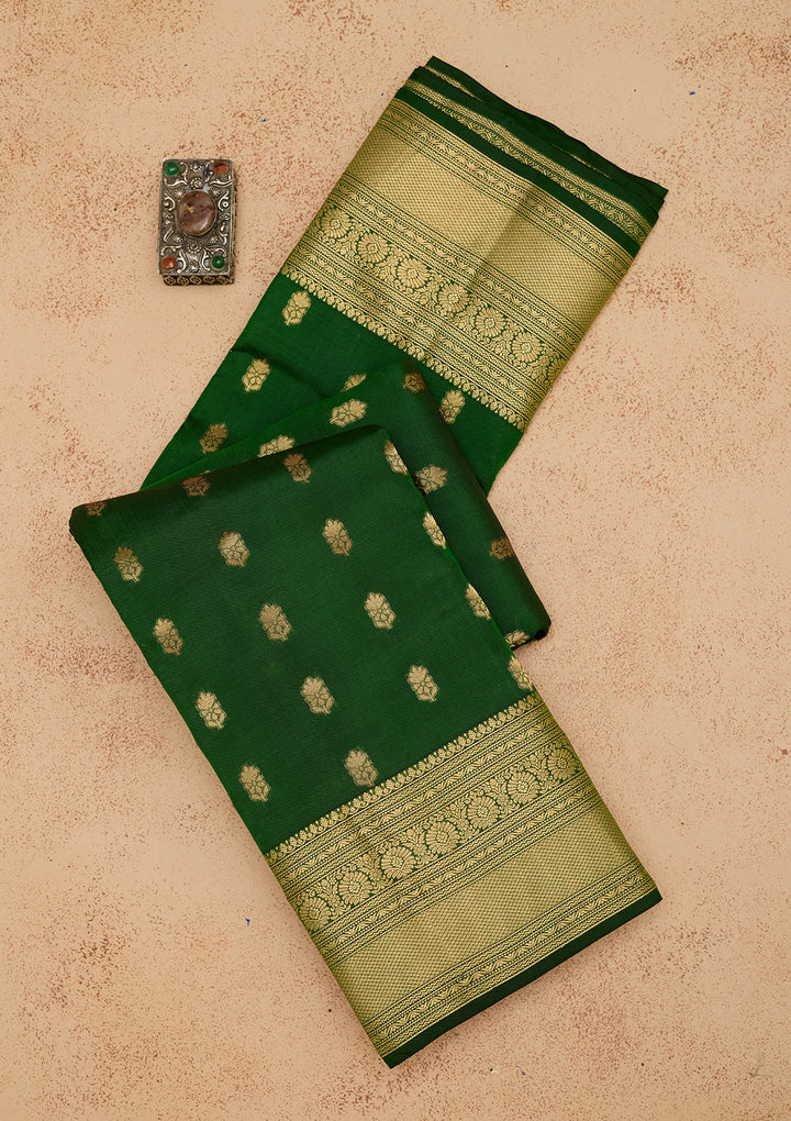 Bottle Green Zariwork Pure Silk Saree