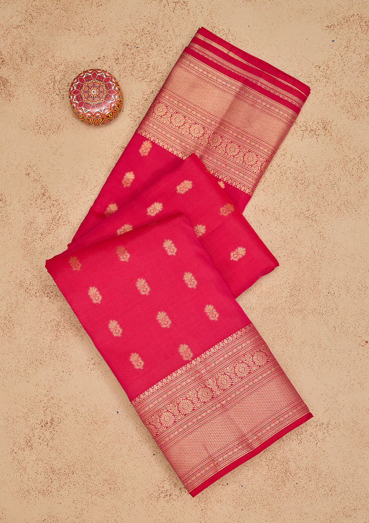 Rani Pink Zariwork Pure Silk Saree