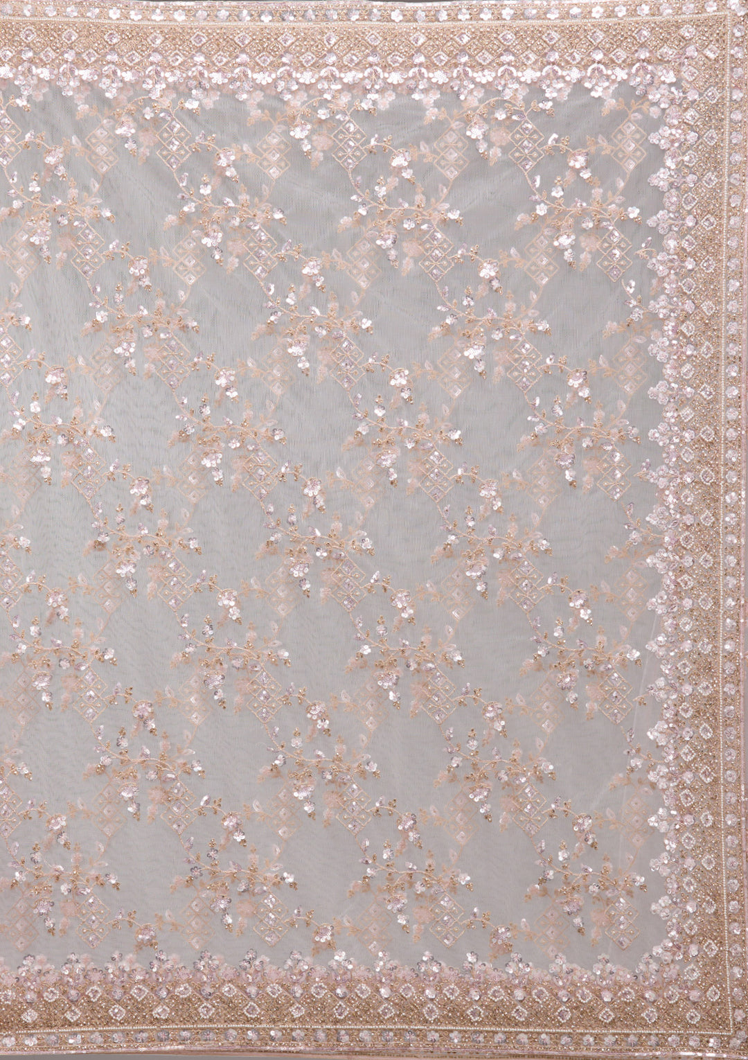 Baby Pink Sequins Net Saree