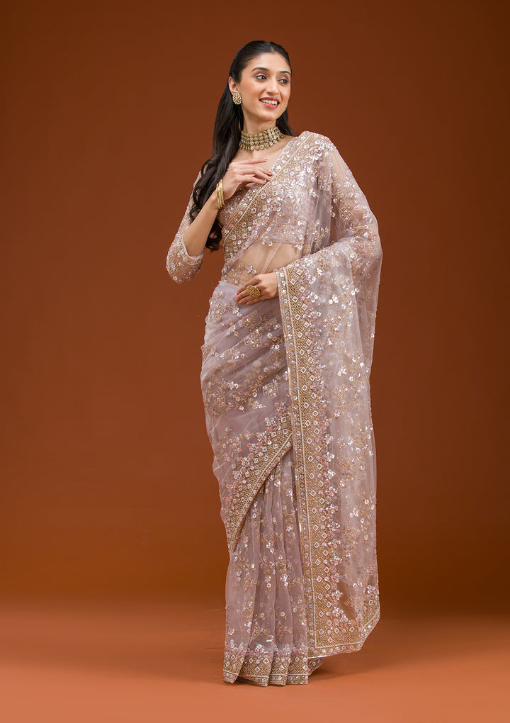 Lavender Sequins Net Saree