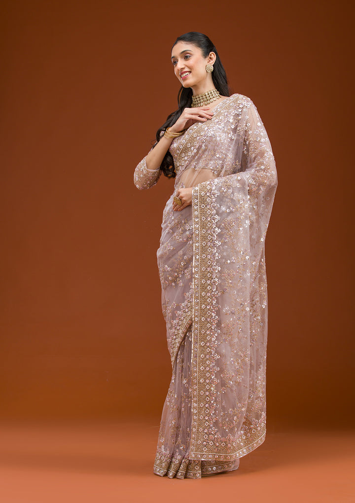 Lavender Sequins Net Saree
