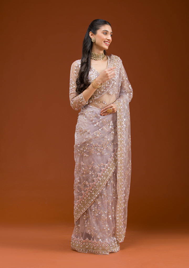 Lavender Sequins Net Saree