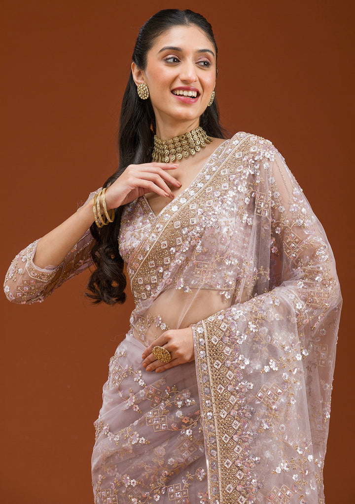 Lavender Sequins Net Saree
