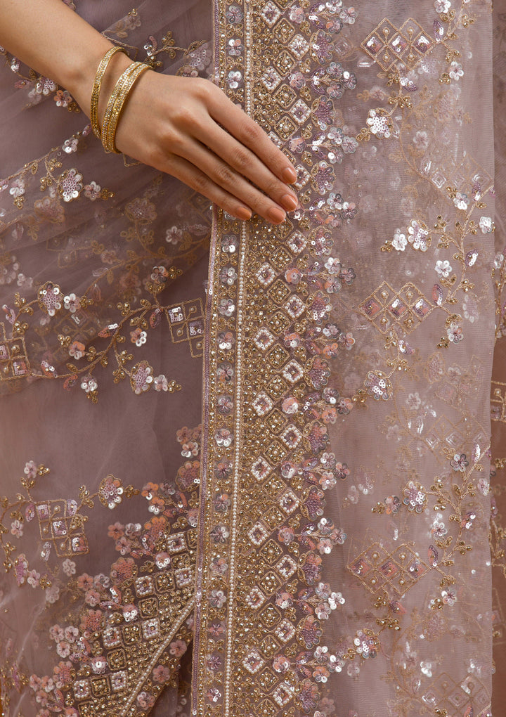 Lavender Sequins Net Saree