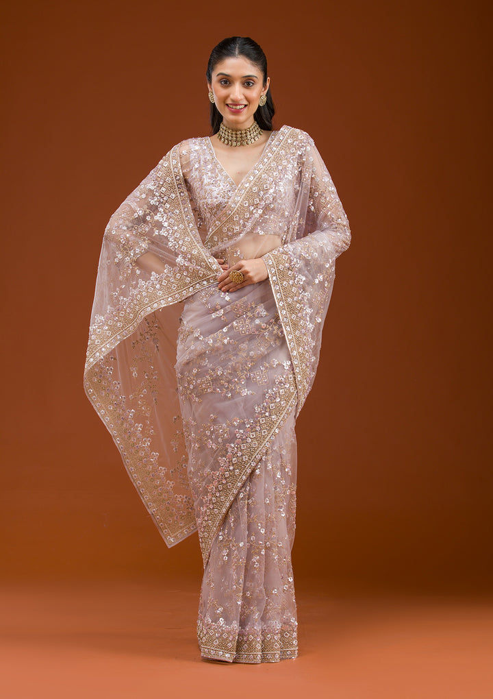 Lavender Sequins Net Saree